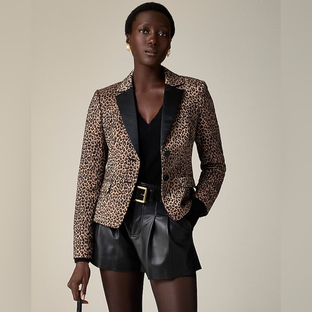 NEW J Crew Collection Shrunken Fit Blazer in Leopard Print Jacquard Size 0 $298